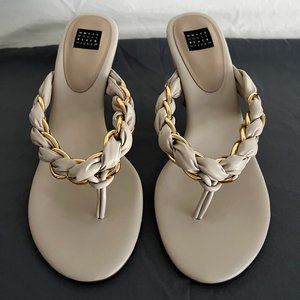 EUC WHBM Creme (White)/Gold Braided Kitten Heel Sandal